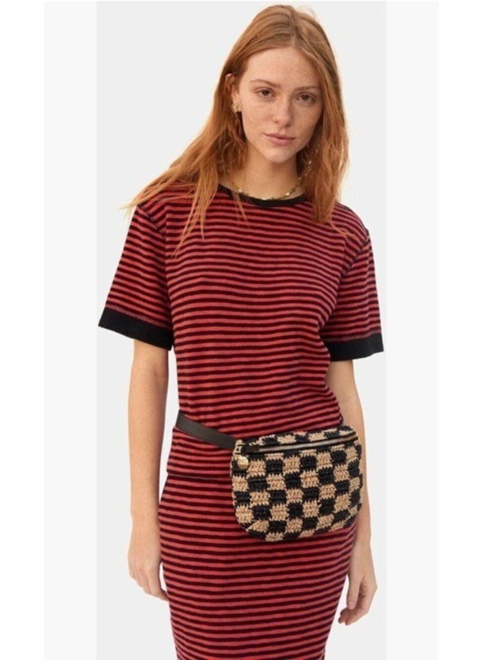 Clare V Checkerboard Woven Belt Bag NWT Black Natural Checker Raffia - Picture 2 of 9